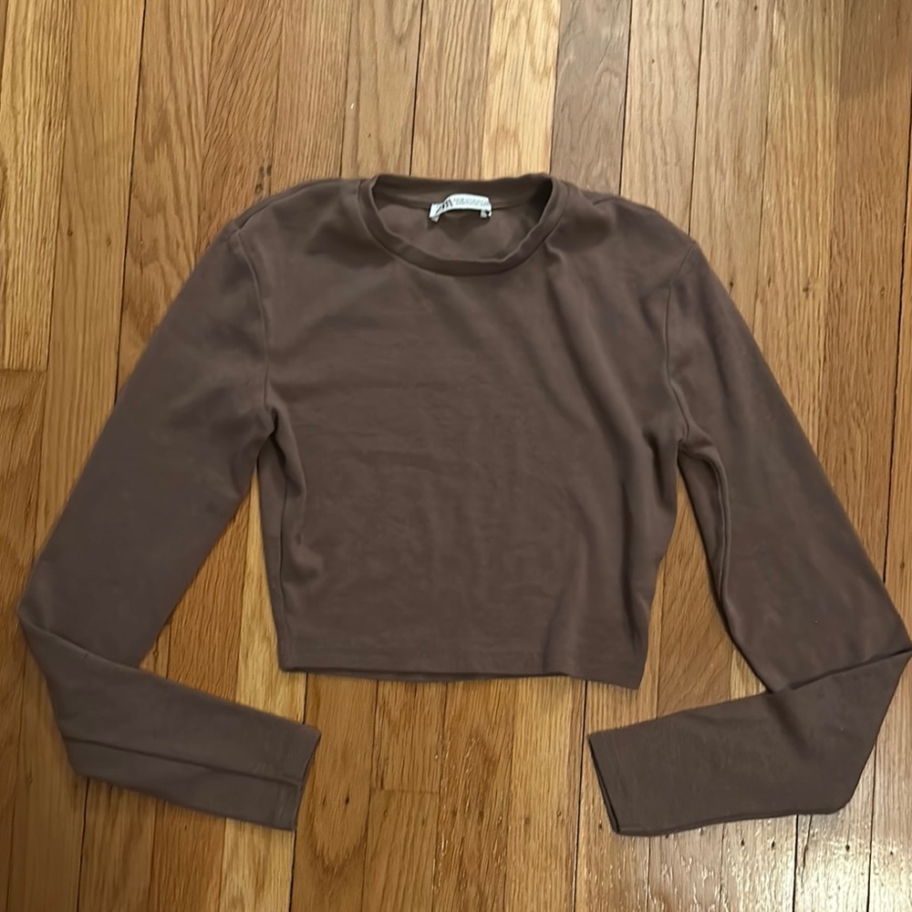 Brown Long Sleeve Crop Top